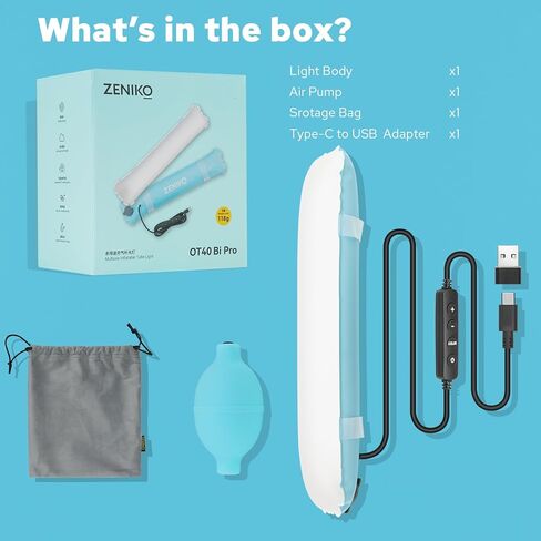 OT80Bi Pro ثنائي اللون قابل للنفخ LED أنبوب ضوء، 15 وات محمول باليد 3000K-6500K ضوء كاميرا LED مع شحن USB للتصوير الفوتوغرافي، والتخييم، وأضواء خيمة السفر (80 سم/31.5 بوصة) in Kuwait