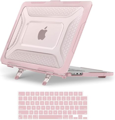 MOSISO Compatible with MacBook Air 15 inch Case 2024 2023 Release M3 A3114 M2 A2941, Honeycomb Shockproof Heavy Duty TPU Bumper Plastic Hard Shell Case with Fold Kickstand & Keyboard Cover, Black in Saudi Arabia