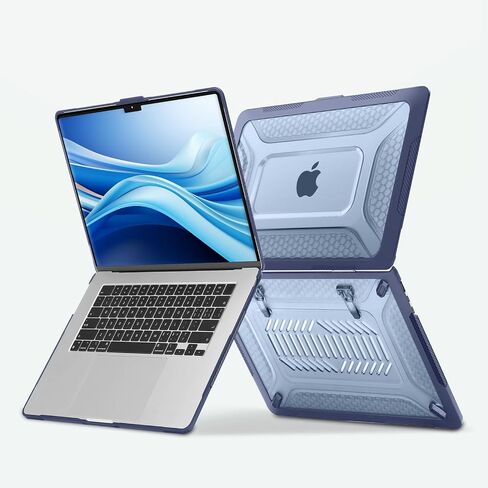 MOSISO Compatible with MacBook Air 15 inch Case 2024 2023 Release M3 A3114 M2 A2941, Honeycomb Shockproof Heavy Duty TPU Bumper Plastic Hard Shell Case with Fold Kickstand & Keyboard Cover, Black in Saudi Arabia