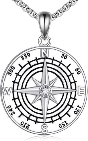Compass Necklace Sterling Silver Compass Pendant Necklace Travel Jewelry Graduation Gifts for Her Women Men in Kuwait