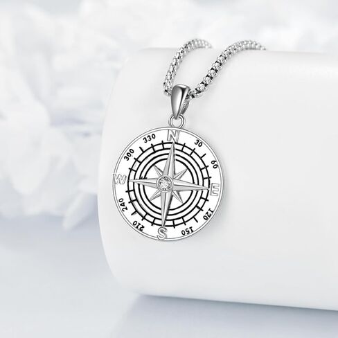 Compass Necklace Sterling Silver Compass Pendant Necklace Travel Jewelry Graduation Gifts for Her Women Men in Kuwait