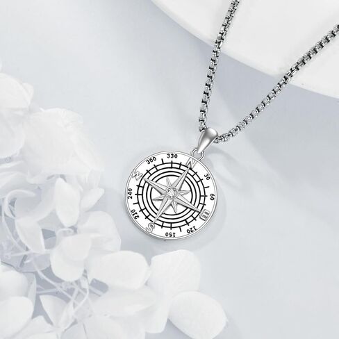 Compass Necklace Sterling Silver Compass Pendant Necklace Travel Jewelry Graduation Gifts for Her Women Men in Kuwait