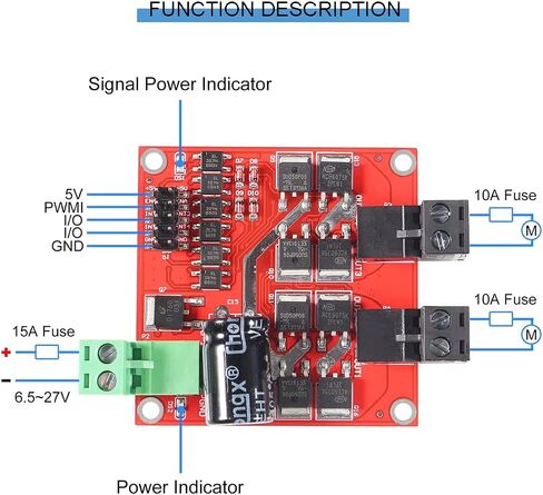 L298 Dual H Bridge Motor Speed ​​Controller DC Motor Driver DC 6.5V-27V 7A PWM لوحة منظم المحرك 12V 24V 160W مع عزل Optocoupler، مع كابل Dupont in Kuwait