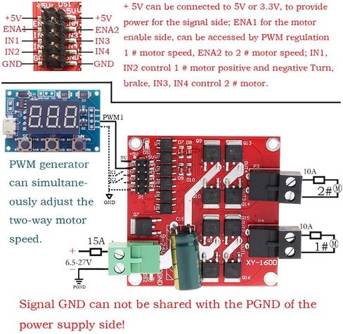 L298 Dual H Bridge Motor Speed ​​Controller DC Motor Driver DC 6.5V-27V 7A PWM لوحة منظم المحرك 12V 24V 160W مع عزل Optocoupler، مع كابل Dupont in Kuwait