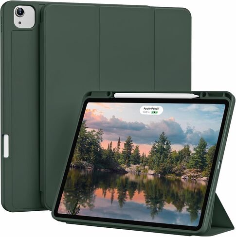 حافظة KenKe لجهاز iPad Air 13 بوصة 2024 M2، iPad Pro 12.9 بوصة الجيل السادس / الخامس 2022/2021 مع حامل أقلام، غطاء حماية رفيع بحامل ثلاثي الطي من مادة TPU الناعمة لجهاز iPad Air 13، استيقاظ/نوم تلقائي، وردي in Saudi Arabia