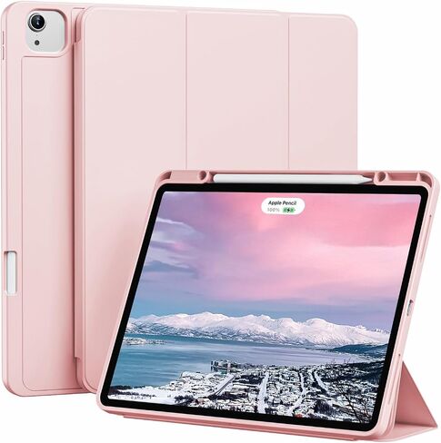 حافظة KenKe لجهاز iPad Air 13 بوصة 2024 M2، iPad Pro 12.9 بوصة الجيل السادس / الخامس 2022/2021 مع حامل أقلام، غطاء حماية رفيع بحامل ثلاثي الطي من مادة TPU الناعمة لجهاز iPad Air 13، استيقاظ/نوم تلقائي، وردي in Saudi Arabia