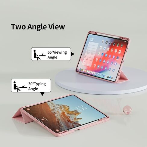 حافظة KenKe لجهاز iPad Air 13 بوصة 2024 M2، iPad Pro 12.9 بوصة الجيل السادس / الخامس 2022/2021 مع حامل أقلام، غطاء حماية رفيع بحامل ثلاثي الطي من مادة TPU الناعمة لجهاز iPad Air 13، استيقاظ/نوم تلقائي، وردي in Saudi Arabia