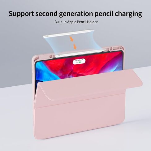 حافظة KenKe لجهاز iPad Air 13 بوصة 2024 M2، iPad Pro 12.9 بوصة الجيل السادس / الخامس 2022/2021 مع حامل أقلام، غطاء حماية رفيع بحامل ثلاثي الطي من مادة TPU الناعمة لجهاز iPad Air 13، استيقاظ/نوم تلقائي، وردي in Saudi Arabia