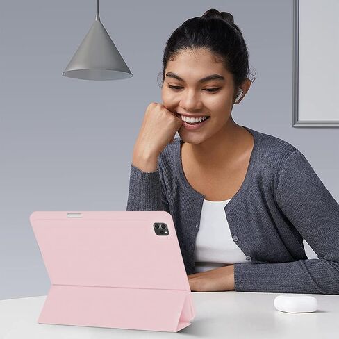 حافظة KenKe لجهاز iPad Air 13 بوصة 2024 M2، iPad Pro 12.9 بوصة الجيل السادس / الخامس 2022/2021 مع حامل أقلام، غطاء حماية رفيع بحامل ثلاثي الطي من مادة TPU الناعمة لجهاز iPad Air 13، استيقاظ/نوم تلقائي، وردي in Saudi Arabia