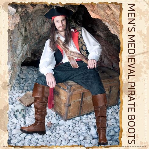 Halloween Faux Leather Pirate Boots Costume Boots Gothic Medieval Boots Renaissance Boots for Men Cosplay in Kuwait