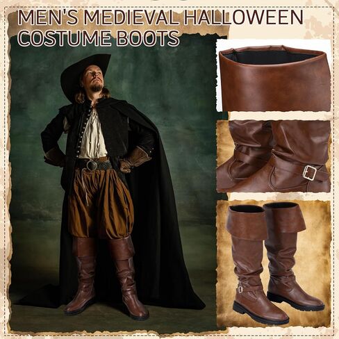 Halloween Faux Leather Pirate Boots Costume Boots Gothic Medieval Boots Renaissance Boots for Men Cosplay in Kuwait