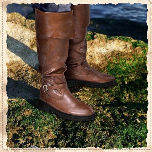 Halloween Faux Leather Pirate Boots Costume Boots Gothic Medieval Boots Renaissance Boots for Men Cosplay in Kuwait