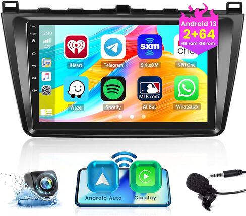 Hikity 2+64G for Mazda 6 2007-2012 Android Car Stereo with Carplay Android Auto 9 Inch Touchscreen Radio GPS Navigation WiFi SWC RCA HiFi Backup Camera Microphone in Saudi Arabia