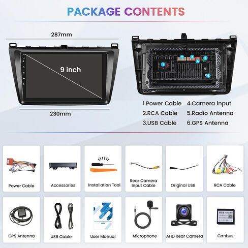 Hikity 2+64G for Mazda 6 2007-2012 Android Car Stereo with Carplay Android Auto 9 Inch Touchscreen Radio GPS Navigation WiFi SWC RCA HiFi Backup Camera Microphone in Saudi Arabia