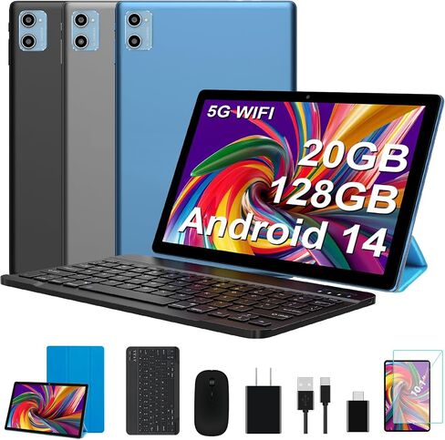 تابلت 10.1 بوصة يعمل بنظام Android 14 مع ثماني النواة، شاشة لمس عالية الدقة 1280x800 IPS HD، ذاكرة وصول عشوائي 20 جيجابايت، 128 جيجابايت ذاكرة تخزين داخلية 1 تيرابايت، أجهزة لوحية قابلة للتوسيع مع حافظة ماوس لوحة المفاتيح، فتح الوجه، 2.4 جيجا/5 جيجا واي ف in Kuwait