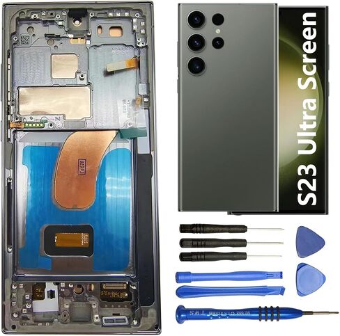 Screen Replacement for Samsung Galaxy S23 Ultra 5G S918B S918B/DS S918U S918Ul S918W S918E S9168/DS 6.8 Inch with Frame and Back Cover Display Touch Digitizer Assembly (White) in Kuwait