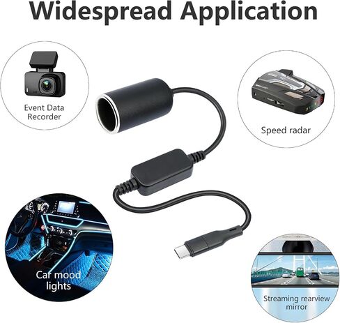REXUS USB C Male to Car Cigarette Lighter Socket Female Converter 1 Pack, USB C to 12V Power Adapter Cable 18W Max(1P) in Saudi Arabia