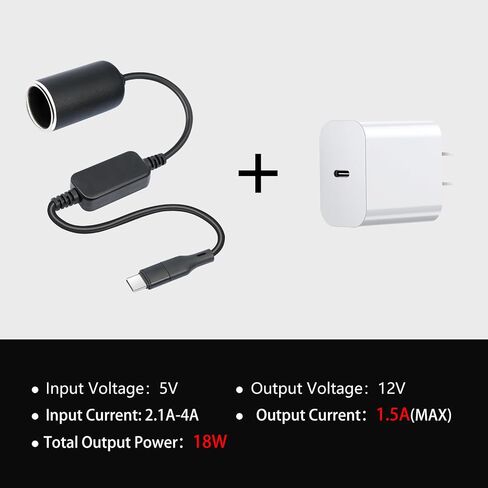REXUS USB C Male to Car Cigarette Lighter Socket Female Converter 1 Pack, USB C to 12V Power Adapter Cable 18W Max(1P) in Saudi Arabia