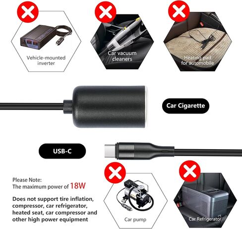 REXUS USB C Male to Car Cigarette Lighter Socket Female Converter 1 Pack, USB C to 12V Power Adapter Cable 18W Max(1P) in Saudi Arabia