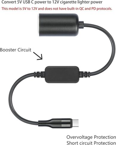 REXUS USB C Male to Car Cigarette Lighter Socket Female Converter 1 Pack, USB C to 12V Power Adapter Cable 18W Max(1P) in Saudi Arabia