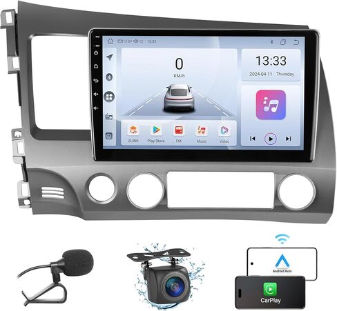 Car Stereo for Honda Civic Radio 2006-2011 Wireless Carplay and Android Auto 4G+WiFi GPS Navigation 10.1 Inch Touchscreen 2GB+32GB Head Unit with HD Backup Camera/Bluetooth/Miror Link/MIC/RDS/FM/SWC in Kuwait