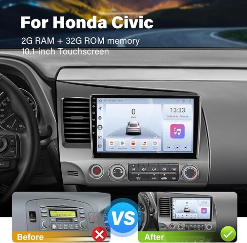 Car Stereo for Honda Civic Radio 2006-2011 Wireless Carplay and Android Auto 4G+WiFi GPS Navigation 10.1 Inch Touchscreen 2GB+32GB Head Unit with HD Backup Camera/Bluetooth/Miror Link/MIC/RDS/FM/SWC in Kuwait