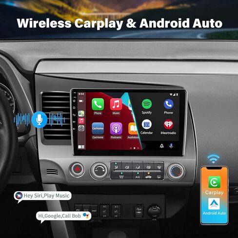 Car Stereo for Honda Civic Radio 2006-2011 Wireless Carplay and Android Auto 4G+WiFi GPS Navigation 10.1 Inch Touchscreen 2GB+32GB Head Unit with HD Backup Camera/Bluetooth/Miror Link/MIC/RDS/FM/SWC in Kuwait