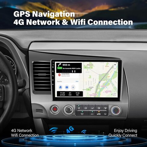 Car Stereo for Honda Civic Radio 2006-2011 Wireless Carplay and Android Auto 4G+WiFi GPS Navigation 10.1 Inch Touchscreen 2GB+32GB Head Unit with HD Backup Camera/Bluetooth/Miror Link/MIC/RDS/FM/SWC in Kuwait