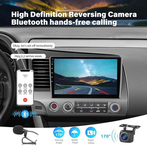 Car Stereo for Honda Civic Radio 2006-2011 Wireless Carplay and Android Auto 4G+WiFi GPS Navigation 10.1 Inch Touchscreen 2GB+32GB Head Unit with HD Backup Camera/Bluetooth/Miror Link/MIC/RDS/FM/SWC in Kuwait