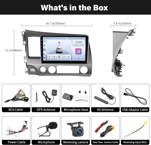 Car Stereo for Honda Civic Radio 2006-2011 Wireless Carplay and Android Auto 4G+WiFi GPS Navigation 10.1 Inch Touchscreen 2GB+32GB Head Unit with HD Backup Camera/Bluetooth/Miror Link/MIC/RDS/FM/SWC in Kuwait