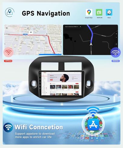 راديو سيارة 8 CORE 2G+64G لسيارة Toyota RAV4 2007-2011 مع CarPlay/Android Auto، Podofo 10.1 بوصة 1280 * 720P IPS شاشة لمس ستيريو Android 13 GPS WiFi Bluetooth DSP SWC + كاميرا احتياطية عالية الدقة in Saudi Arabia