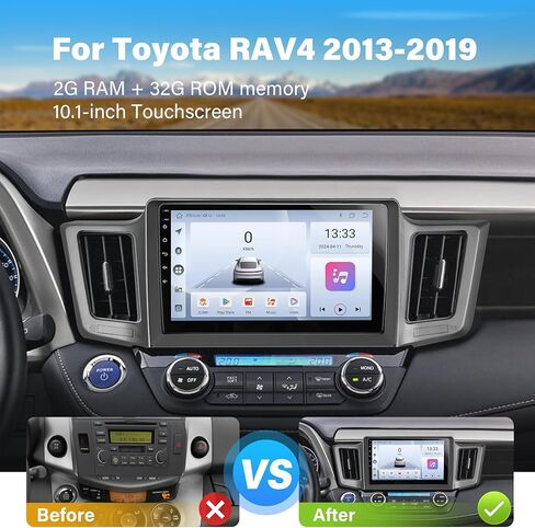 Car Stereo for Toyota RAV4 2013-2019 2GB+32GB Wireless Carplay and Android Auto 4G+WiFi GPS Navigation 10.1 Inch Touchscreen Head Unit with HD Backup Camera/Bluetooth/Miror Link/MIC/RDS/FM/SWC in Kuwait