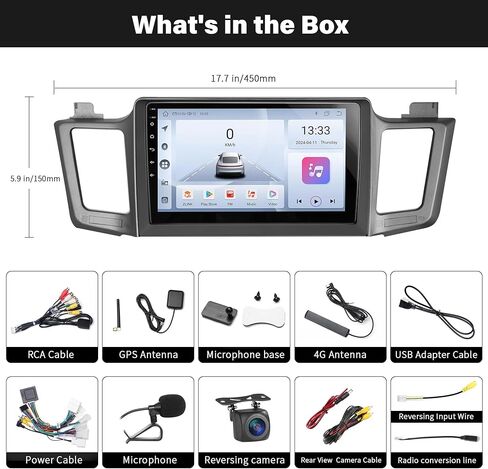 Car Stereo for Toyota RAV4 2013-2019 2GB+32GB Wireless Carplay and Android Auto 4G+WiFi GPS Navigation 10.1 Inch Touchscreen Head Unit with HD Backup Camera/Bluetooth/Miror Link/MIC/RDS/FM/SWC in Kuwait