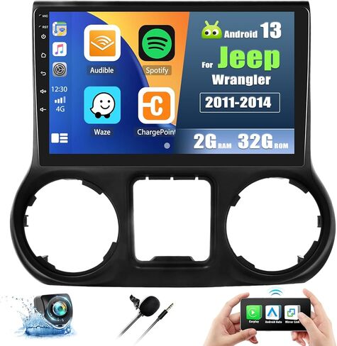 [2+32G] Android 13 Car Stereo for Jeep Wrangler 2011-2014 with Wireless Carplay&Android Auto,10.1 Inch Car Radio with Mirror Link Bluetooth FM/RDS Radio WiFi GPS SWC Dual USB+AHD Backup Camera in Saudi Arabia