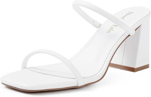 حذاء كعب عالي من Shoe'N Tale للنساء مكون من شريطين بكعب مكتنز وكعب مربع مفتوح عند الأصابع بدون ظهر حذاء سهل الارتداء (9.5، أبيض) in Saudi Arabia