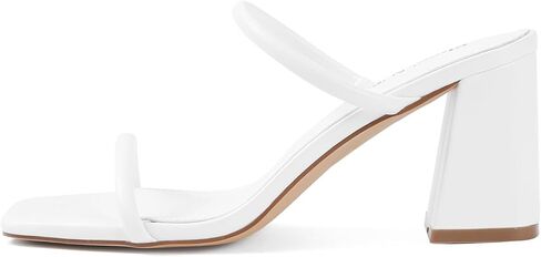 حذاء كعب عالي من Shoe'N Tale للنساء مكون من شريطين بكعب مكتنز وكعب مربع مفتوح عند الأصابع بدون ظهر حذاء سهل الارتداء (9.5، أبيض) in Saudi Arabia