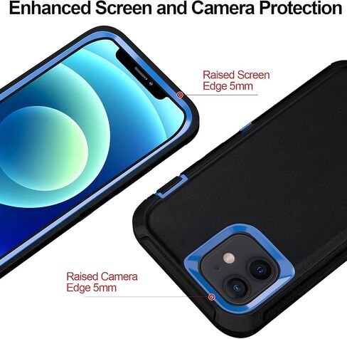 for iPhone 12 Case with Belt Clip and 2 Pack Screen Protector - Military Grade Rugged Full Body Phone Case (Black+Blue)… in Saudi Arabia