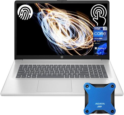 كمبيوتر محمول HP مقاس 17.3 بوصة i7 Business، شاشة لمس HD+، Intel Core i7-1355U، ذاكرة وصول عشوائي 64 جيجابايت، 2 تيرابايت SSD، لوحة مفاتيح بإضاءة خلفية، قارئ بصمات الأصابع، HDMI، Wi-Fi 6، W11P، فضي، مع حزمة SSD خارجية ADATA 512 جيجابايت in Saudi Arabia