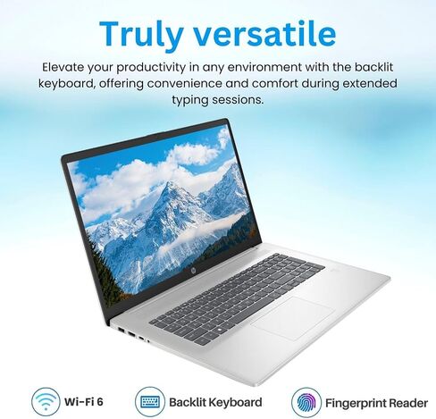 كمبيوتر محمول HP مقاس 17.3 بوصة i7 Business، شاشة لمس HD+، Intel Core i7-1355U، ذاكرة وصول عشوائي 64 جيجابايت، 2 تيرابايت SSD، لوحة مفاتيح بإضاءة خلفية، قارئ بصمات الأصابع، HDMI، Wi-Fi 6، W11P، فضي، مع حزمة SSD خارجية ADATA 512 جيجابايت in Saudi Arabia