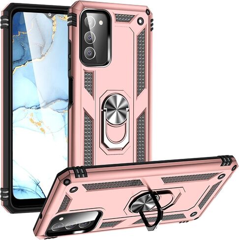 Military Grade Drop Impact for Samsung Galaxy A03S Case 360 Metal Rotating Ring Kickstand Holder Armor Heavy Duty Shockproof Case for Galaxy A03S Phone Case (Rose Gold) in Saudi Arabia