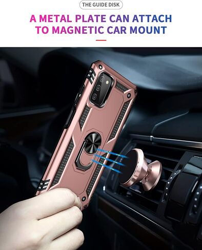 Military Grade Drop Impact for Samsung Galaxy A03S Case 360 Metal Rotating Ring Kickstand Holder Armor Heavy Duty Shockproof Case for Galaxy A03S Phone Case (Rose Gold) in Saudi Arabia