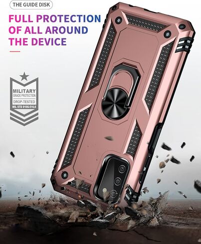 Military Grade Drop Impact for Samsung Galaxy A03S Case 360 Metal Rotating Ring Kickstand Holder Armor Heavy Duty Shockproof Case for Galaxy A03S Phone Case (Rose Gold) in Saudi Arabia