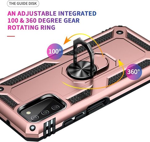 Military Grade Drop Impact for Samsung Galaxy A03S Case 360 Metal Rotating Ring Kickstand Holder Armor Heavy Duty Shockproof Case for Galaxy A03S Phone Case (Rose Gold) in Saudi Arabia