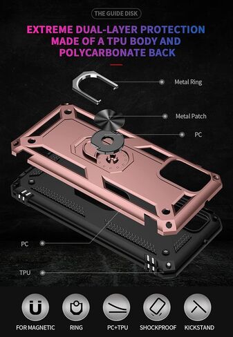 Military Grade Drop Impact for Samsung Galaxy A03S Case 360 Metal Rotating Ring Kickstand Holder Armor Heavy Duty Shockproof Case for Galaxy A03S Phone Case (Rose Gold) in Saudi Arabia
