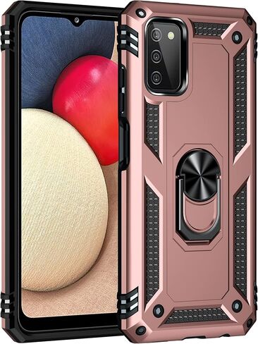 Military Grade Drop Impact for Samsung Galaxy A03S Case 360 Metal Rotating Ring Kickstand Holder Armor Heavy Duty Shockproof Case for Galaxy A03S Phone Case (Rose Gold) in Saudi Arabia