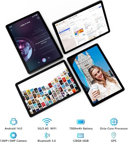Newest Android 14 Tablet 2024 10 Inch Tablets, 128GB+8(4+4Expand)GB/512GB Expandable, Octa-Core Tablet with 13MP+5MP Dual Camera, 7000mAh Battery, 2 in 1 Tablet with Keyboard/Mouse/Stylus/Case/GPS in Saudi Arabia