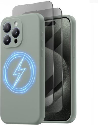 Designed for iPhone 15 Pro Max Case, Compatible with MagSafe, with Privacy Screen Protectors X2, Full Camera Protection, Silicone Shockproof Protective Slim Phone Case 6.7", Light Brown in Saudi Arabia