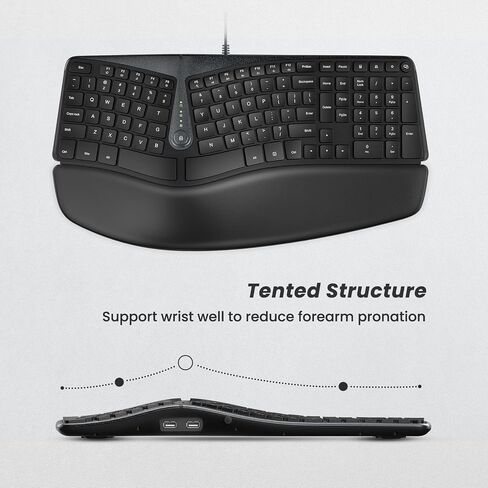 Nulea RT02 Ergonomic Keyboard, Wired Split Keyboard with Pillowed Wrist and Palm Support, Featuring Dual USB Ports, Natural Typing Keyboard for Carpal Tunnel, Compatible with Windows/Mac in Saudi Arabia