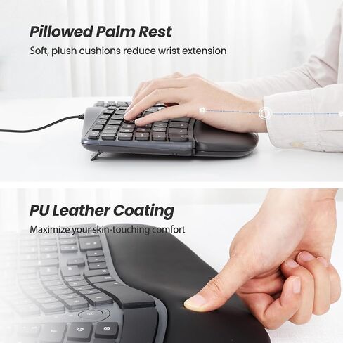 Nulea RT02 Ergonomic Keyboard, Wired Split Keyboard with Pillowed Wrist and Palm Support, Featuring Dual USB Ports, Natural Typing Keyboard for Carpal Tunnel, Compatible with Windows/Mac in Saudi Arabia