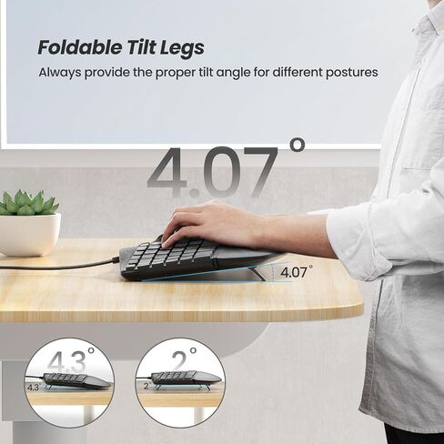 Nulea RT02 Ergonomic Keyboard, Wired Split Keyboard with Pillowed Wrist and Palm Support, Featuring Dual USB Ports, Natural Typing Keyboard for Carpal Tunnel, Compatible with Windows/Mac in Saudi Arabia
